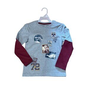 NWOT Garanimals Casual 365 Kids Gray Burgundy Long Sleeve Dinosaur Graphic Tee 6